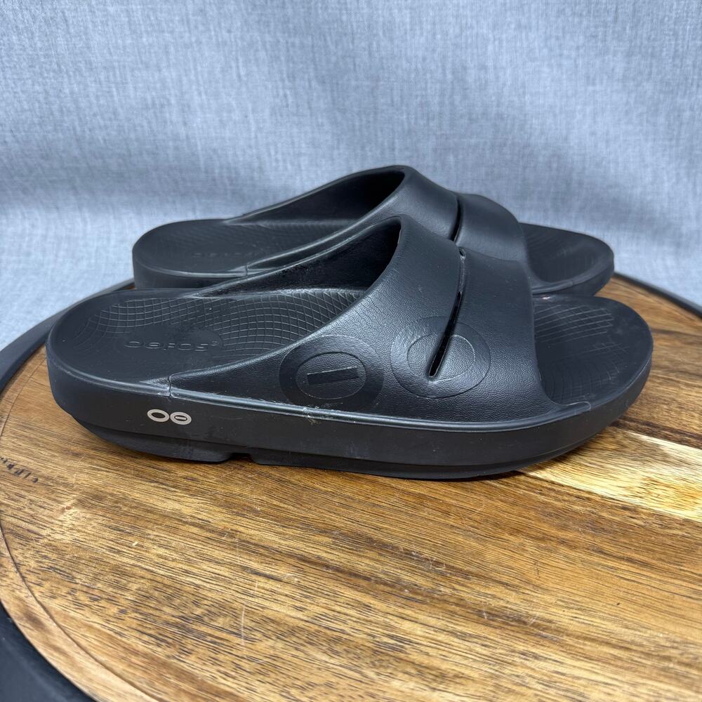 OOFOS Black Slide Sandals with Wide Strap